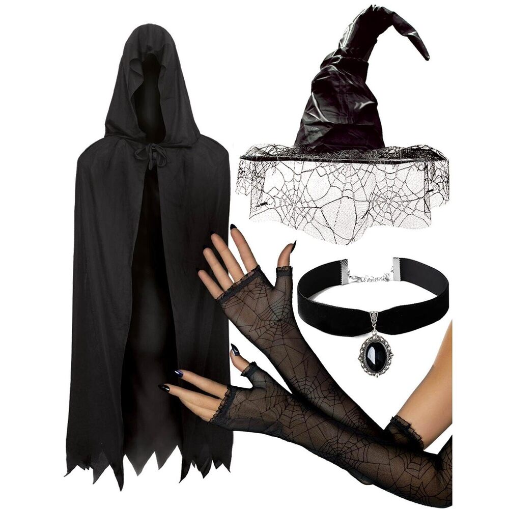 7913 Witch Costume For Halloween With Witch Hat Black Hooded